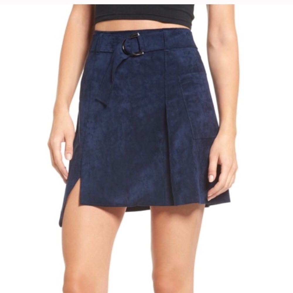 J.O.A. Faux Suede Buckle Navy Skirt